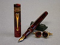 Pen & Cuff-links in Cranberry acrylic